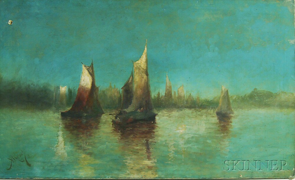 Appraisal: Anglo American School th Century Sailboats at Dusk Signed illegibly