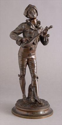 Appraisal: LAVERGNE PIERROT Bronze impressed signature holding a mandolin his legs