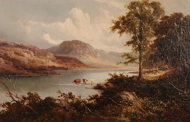 Appraisal: Tom Seymour British - Cattle watering by a lake with