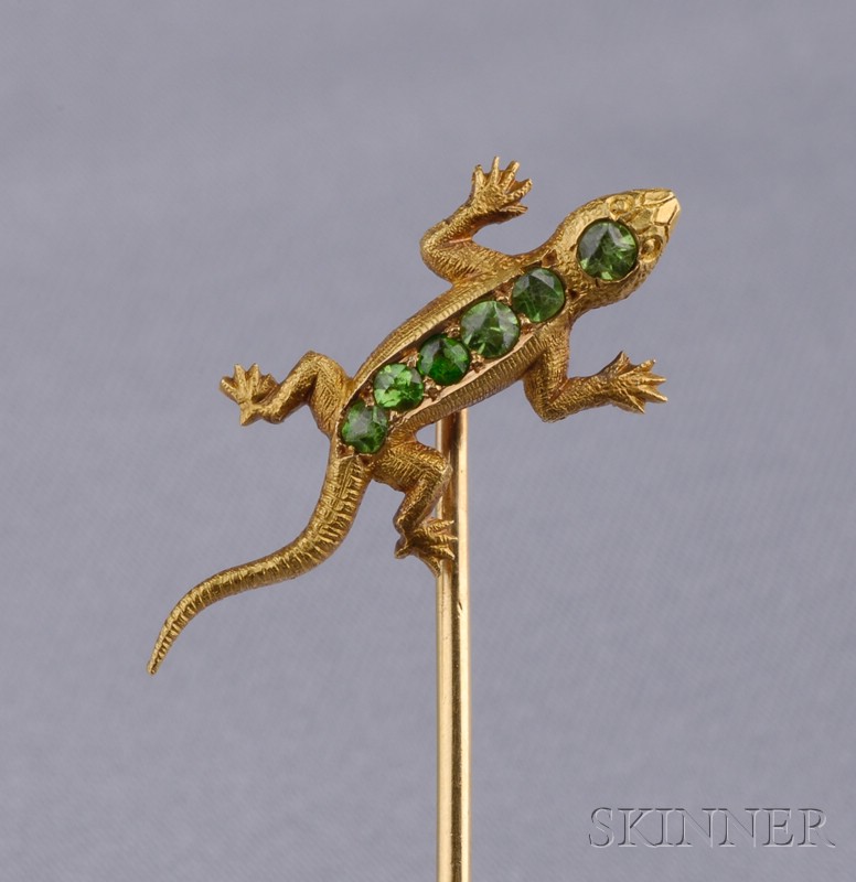 Appraisal: Antique kt Gold and Demantoid Garnet Lizard Stickpin set with