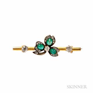 Appraisal: Antique Gold Emerald and Diamond Brooch designed as a clover