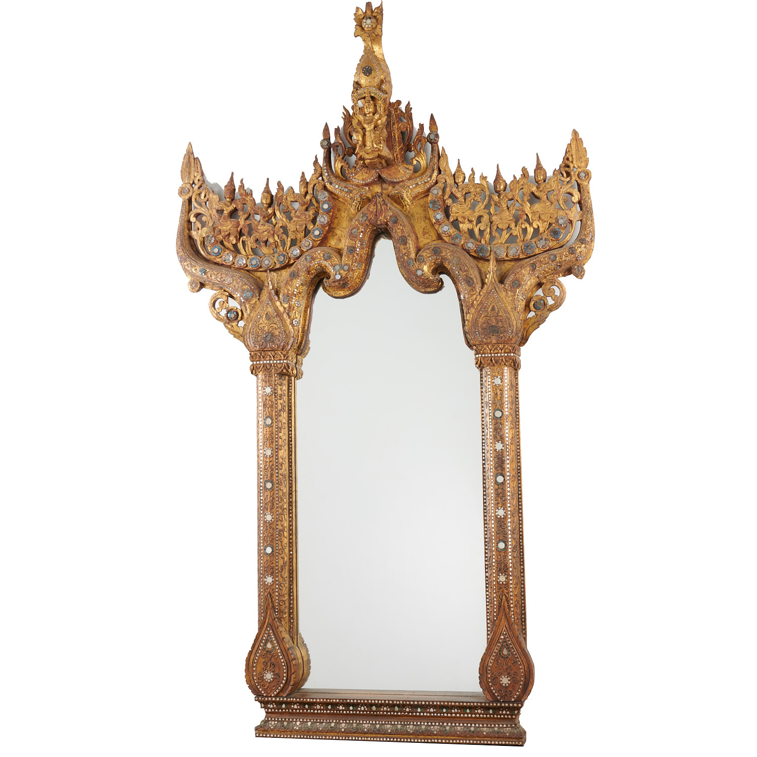 Appraisal: ANTIQUE BURMESE GILT SHRINE CONVERTED TO MIRROR Early th c