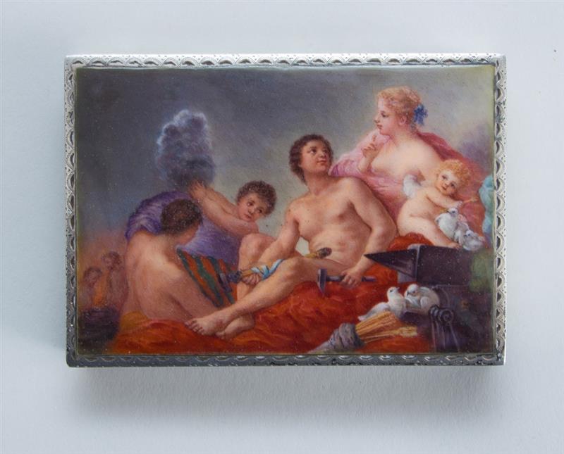 Appraisal: AUSTRIAN ENAMEL-MOUNTED PARCEL-GILT SILVER CIGARETTE BOX With scene of Venus