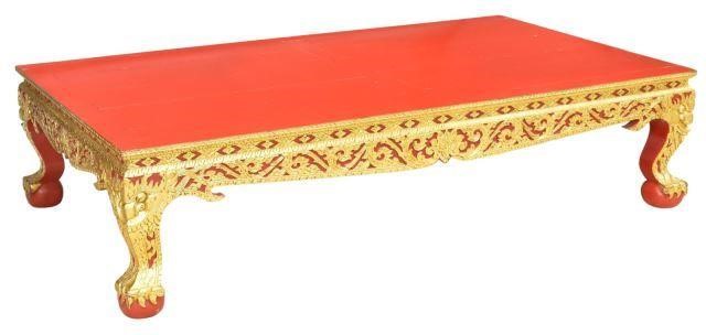 Appraisal: Southeast Asian parcel gilt and red lacquered table th c