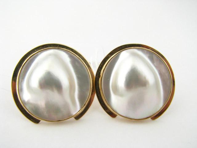 Appraisal: k yellow gold blister pearl earrings w omega backs MSRP