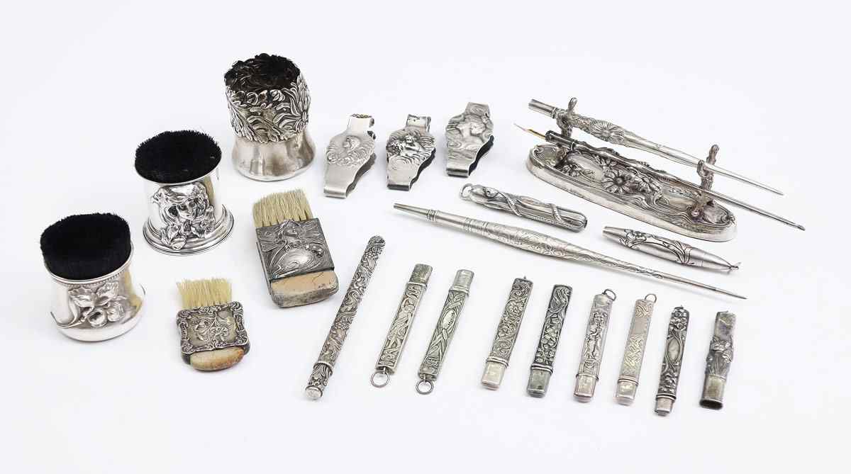 Appraisal: COLLECTION OF ART NOUVEAU STERLING DESK ITEMS pieces total to