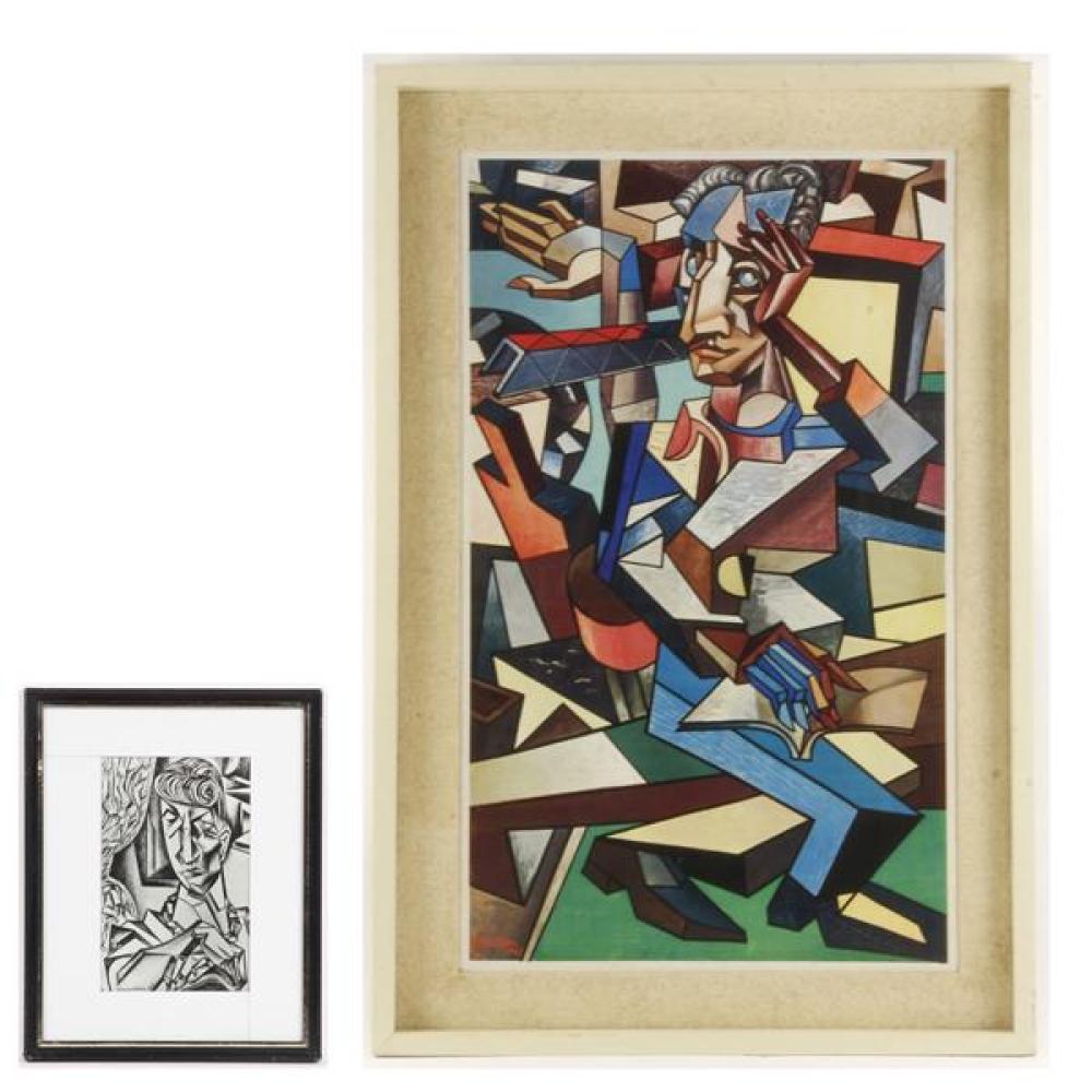 Appraisal: RUDOLPH WEISENBORN CHICAGO COLORADO - TWO CUBIST PORTRAITS RAMON SHIVA