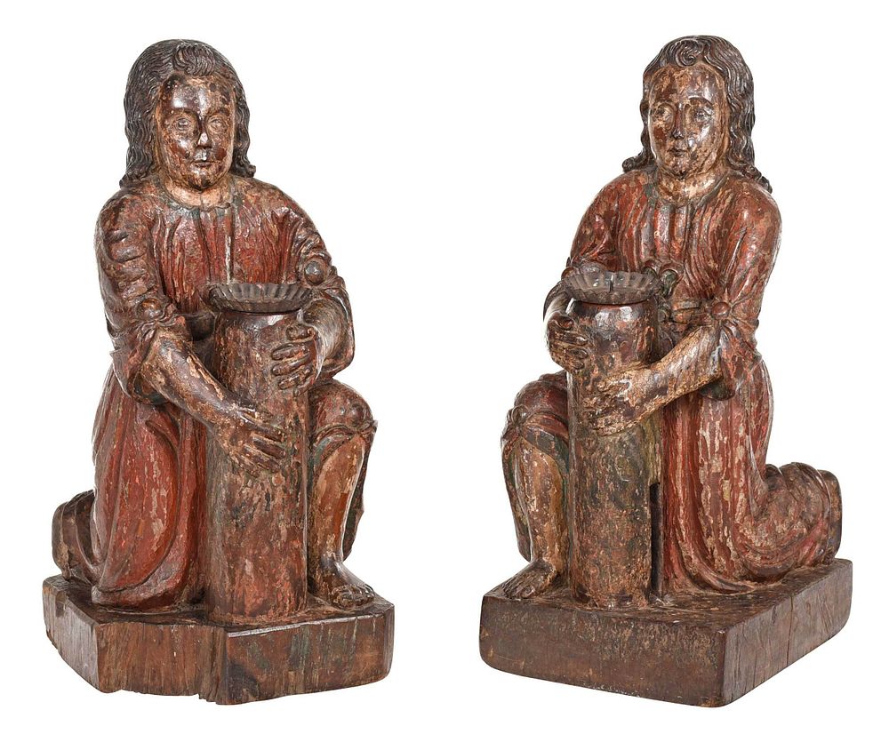 Appraisal: A Pair of Spanish Colonial Devotional Figures th century Kneeling