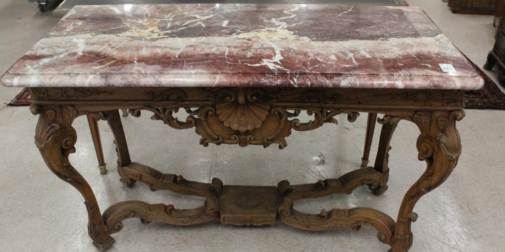 Appraisal: LOUIS XV STYLE MARBLE-TOP CONSOLE TABLE French early th century