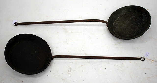 Appraisal: TWO ANTIQUE COPPER AND WROUGHT IRON WARMING PANS the largest