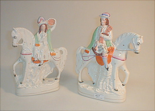 Appraisal: A pair of Victorian Staffordshire flat back equestrian figures