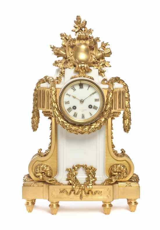 Appraisal: A French Gilt Bronze and Marble Mantel Clock Barbedienne having