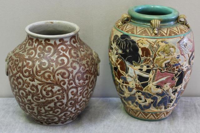 Appraisal: Chinese or Faux Chinese Vases Includes a figural carved vase