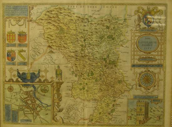 Appraisal: John Speed coloured engraved map Darbieshire described with Royal coat