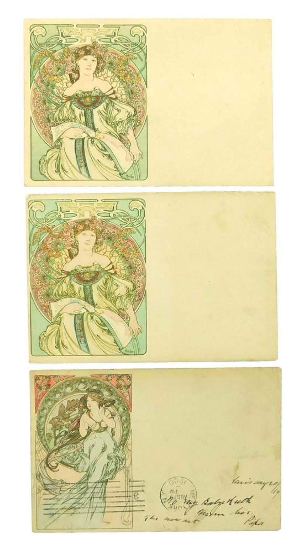 Appraisal: EPHEMERA Three Alphonse Mucha Czech - postcards including two from