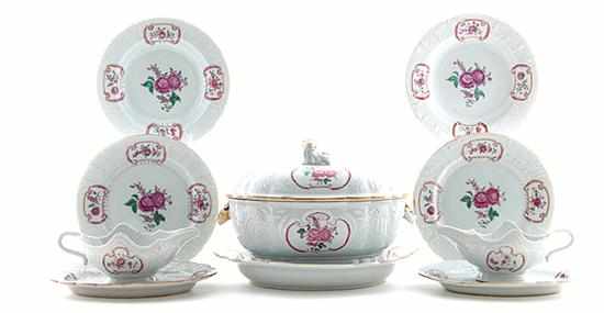 Appraisal: Chinese Export famille rose partial dinner service circa floral-molded body