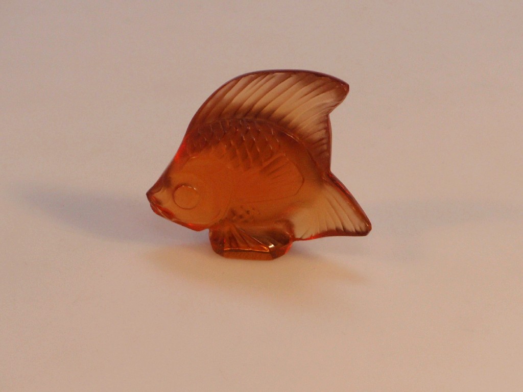 Appraisal: A Lalique amber glass fish etched Lalique France cm high