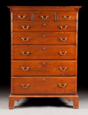 Appraisal: Federal tiger maple tall chest Middle Atlantic states circa molded