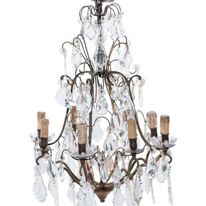 Appraisal: A Continental Gilt Metal and Cut Glass Eight-Light Chandelier First