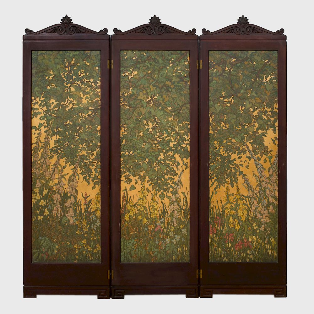 Appraisal: Jessie Arms Botke - Floral Screen Three-panel oil on canvas