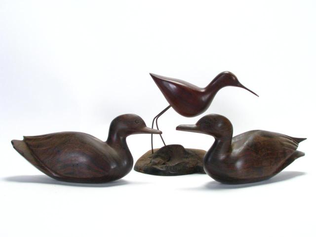 Appraisal: Two Unmarked Carved Wood Decoys And One Gert E Olsen