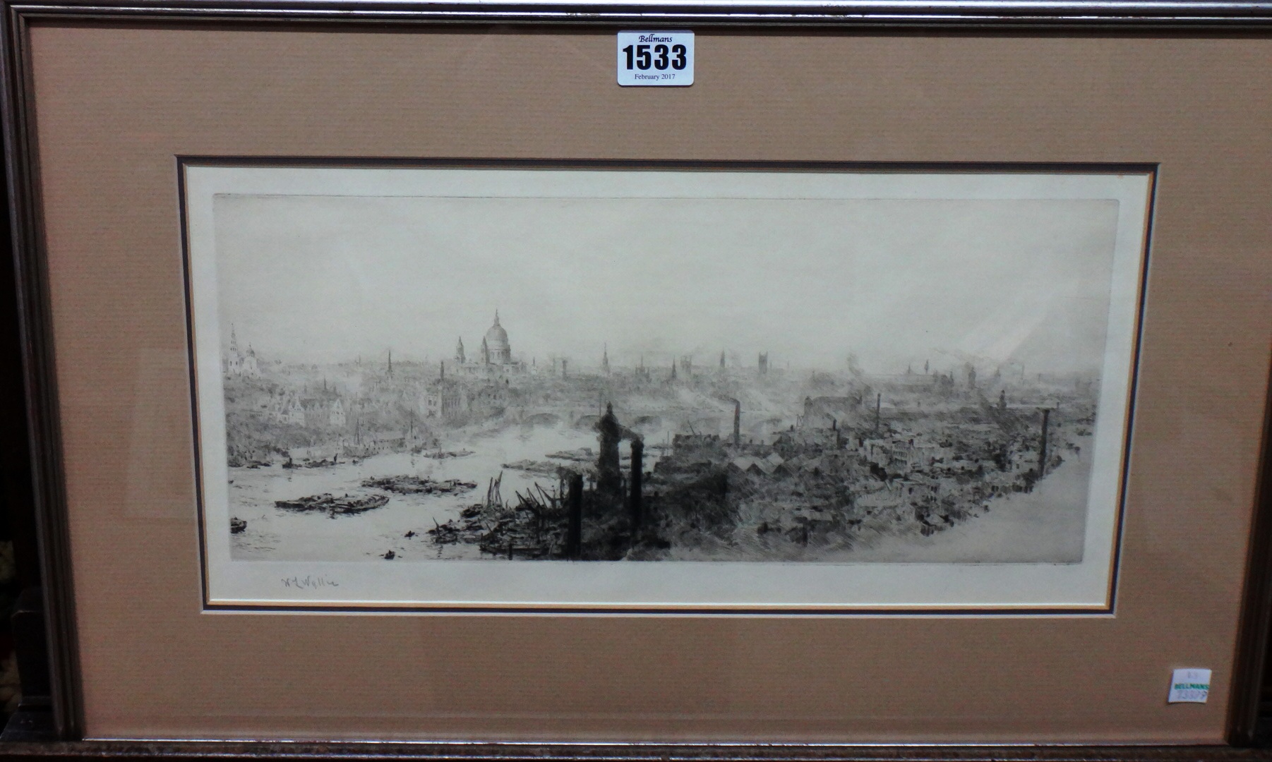 Appraisal: William Lionel Wyllie - London Bridge etching with drypoint signed