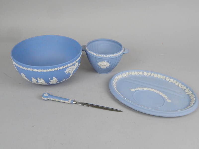 Appraisal: Three items of Wedgwood blue Jasperware an ink stand a