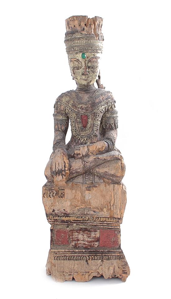 Appraisal: Asian painted carved wood Buddha th th century H W