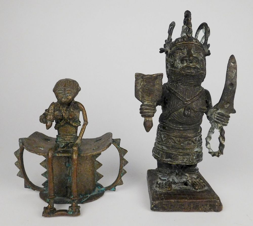 Appraisal: African brass figures African brass figures- Benin Kingdom Nigeria- Brass