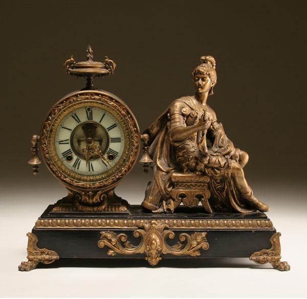 Appraisal: Ansonia mantle clock with gilt metal figure of Roman warrior