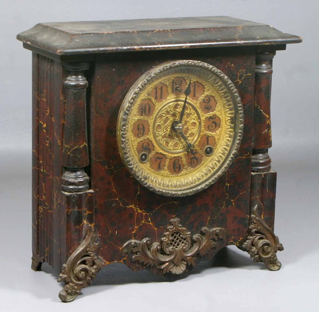 Appraisal: Marble grained wooden Victorian mantle clock by William Gilbert movement