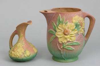 Appraisal: A Roseville Peony Pitcher and a Peony Ewer A Roseville