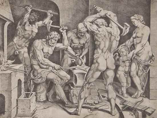 Appraisal: Cornelius Bos Venus in the forge of Vulcan engraving on