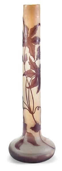 Appraisal: A Gall cameo glass tall stickneck Clematis vase circa signed