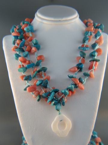 Appraisal: Turquoise Coral Necklace five strands of natural nuggets long beautiful