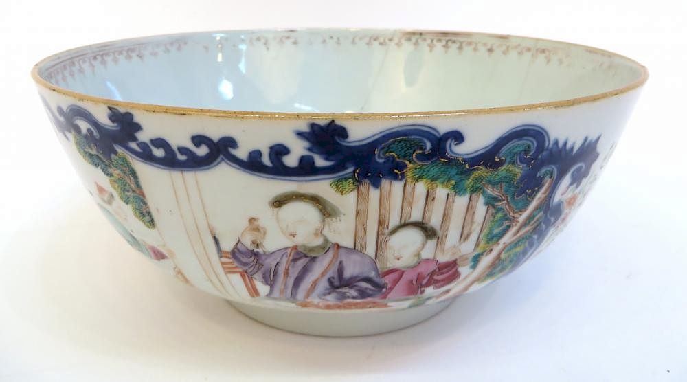 Appraisal: Antique Export Porcelain Punch Bowl Antique Export Porcelain Punch Bowl