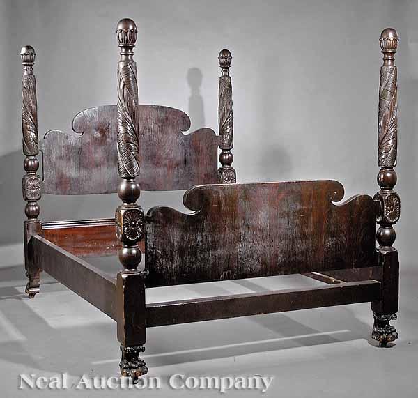 Appraisal: An American Late Classical Carved Mahogany Low Post Bedstead mid-