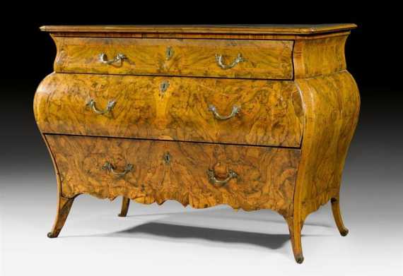 Appraisal: COMMODE Louis XV Lombardy circa Walnut burlwood and local fruitwoods