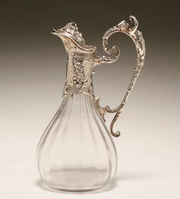 Appraisal: French silver mounted claret jug the mount with grapevine motifs