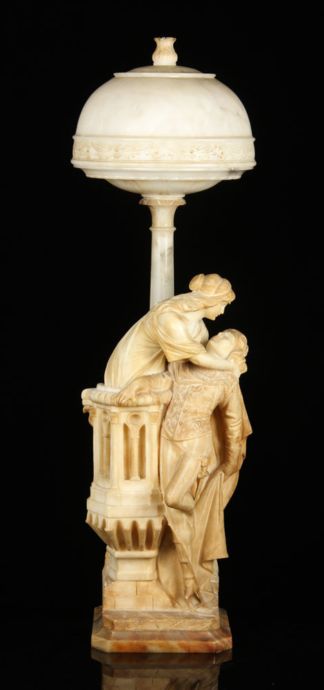 Appraisal: - Italian Carved Alabaster Figural Lamp Italian figural lamp carved