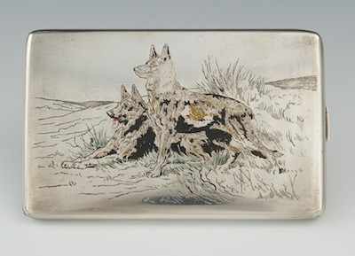 Appraisal: A Sterling Silver Cigarette Case with Enameled Dogs on the