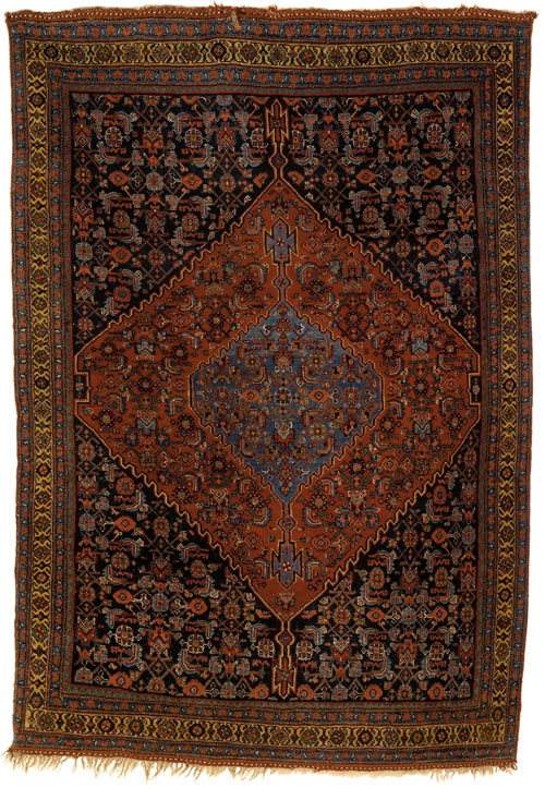 Appraisal: Bidjar throw rug ca with a red medallion on a