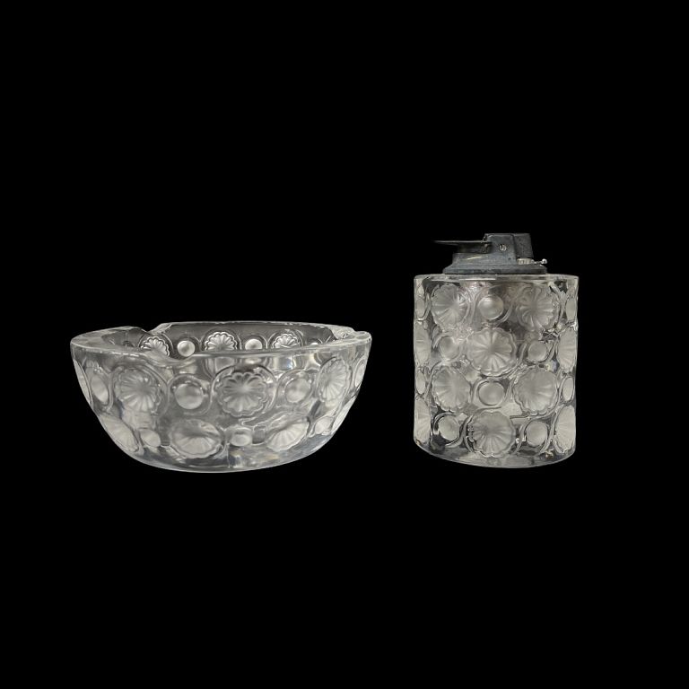 Appraisal: Lalique France Smokers Set Lalique France Smokers Set Ashtray And