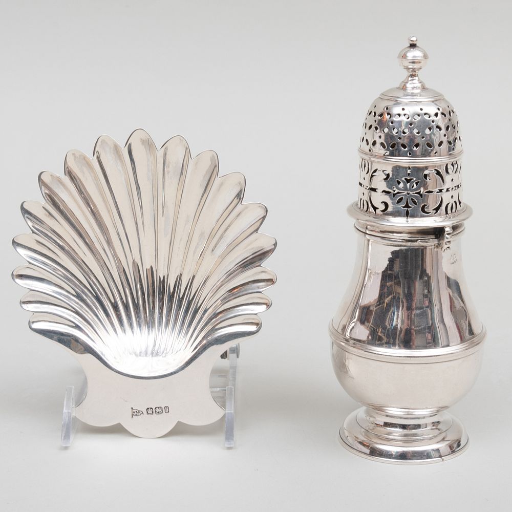 Appraisal: Queen Anne Silver Caster and a Victorian Shell Form Dish