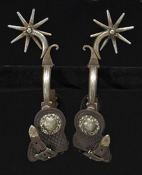 Appraisal: A pair of double-mounted vaquero spurs by Elmer Miller Narrow