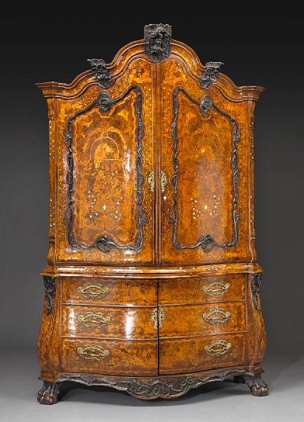 Appraisal: A fine Dutch Rococo walnut satinwood and shell mounted marquetry