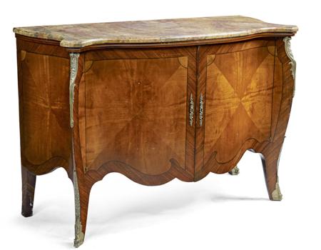 Appraisal: LOUIS XV STYLE KINGWOOD AND GILT BRONZE MOUNTED MARBLE TOP