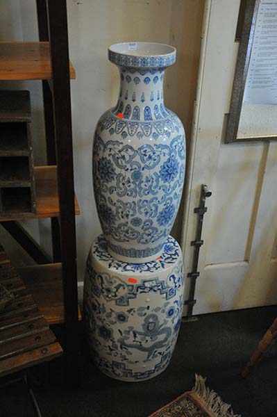 Appraisal: CHINESE BLUE AND WHITE FLOOR VASE AND PORCELAIN STOOL