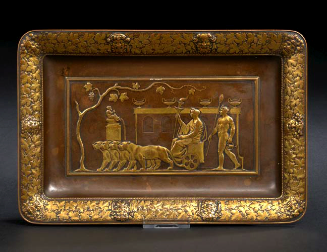 Appraisal: Attractive Northern European Patinated and Parcel-Gilt-Bronze Tray first quarter th