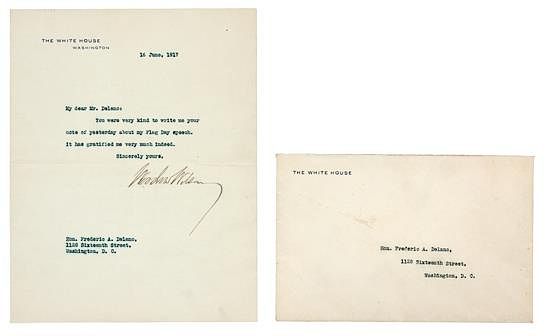 Appraisal: WILSON Woodrow - Typed letter signed Woodrow Wilson as President